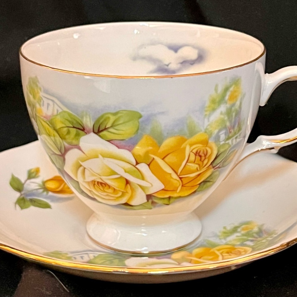 VTG Gainsborough England Fine Bone China Yellow Rose Teacup & Saucer Set Gilded - Picture 14 of 17